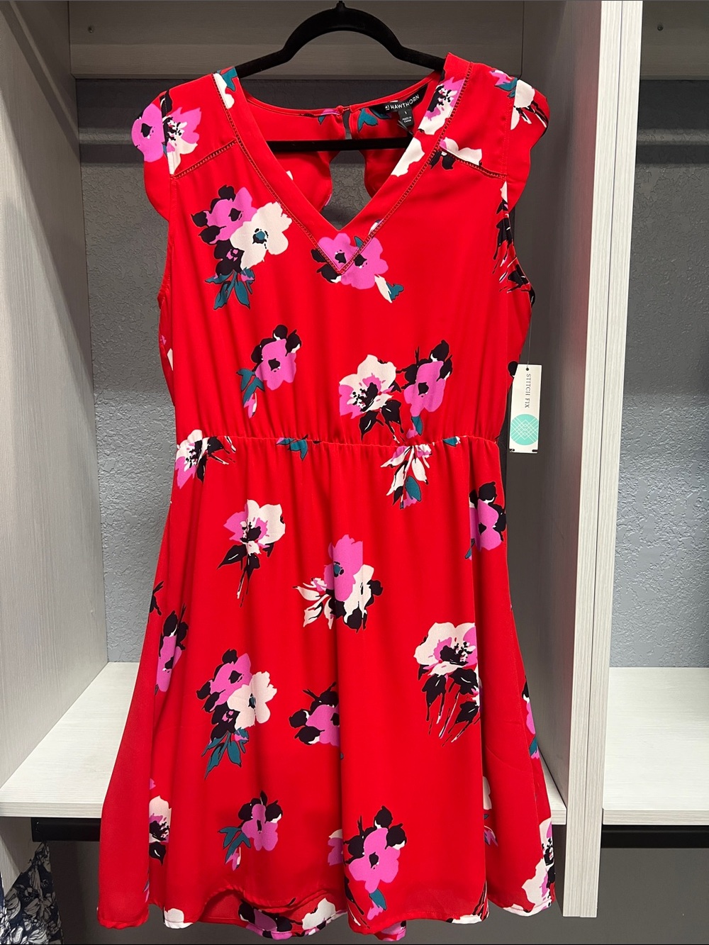 Red Floral V-Neck Women’s Dress